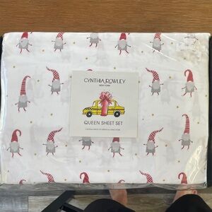 Cynthia Rowley Queen Sheet Set - Whimsical Red and Gray on White Holiday